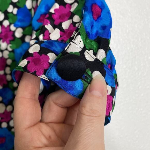 Vintage Adolfo New York 100% Silk Blue Floral Dress RARE‎ Size M - Picture 4 of 5